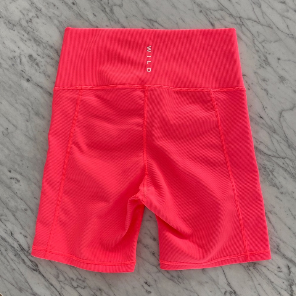Ribbed High Rise Athletic Shorts in Neon Pink - Medium